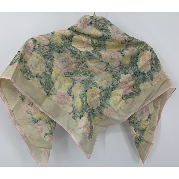 Concepts By Caren Accessories - Vintage Concepts By Caren Paisley Floral Wrap Scarf Lightweight Silky 30" x 30"
